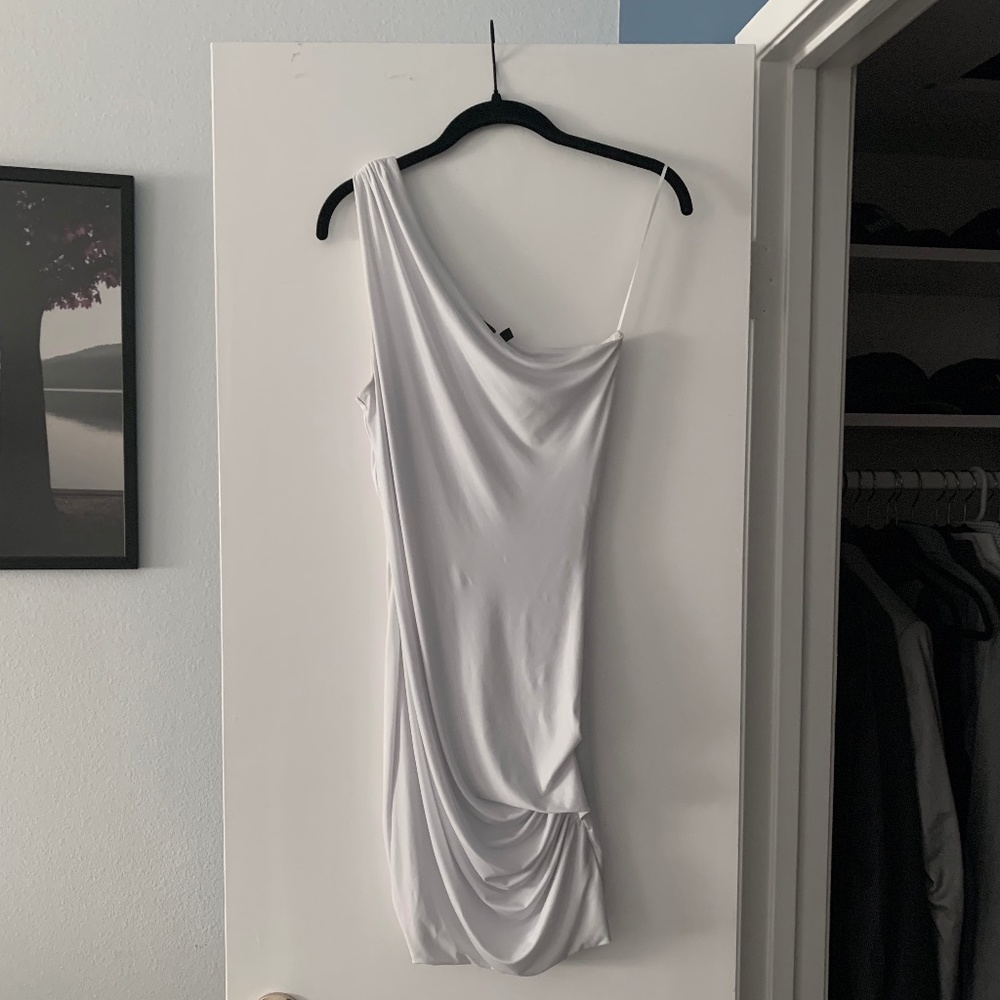 Guess White One Shoulder Ruched Dress